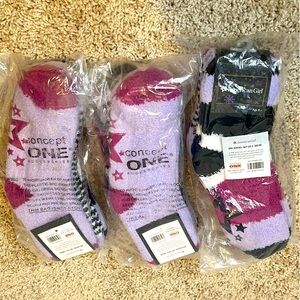 POWER PACK: Warm Girls Magenta Slipper Socks w/ Tread 3 Sets of 3 = 9 socks